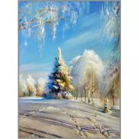 R-908 Картина (Зимний пейзаж) Алмазная мозаика 35x47см, 33 цвета