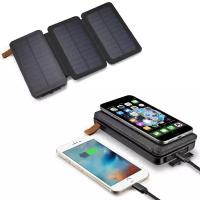 Внешний аккумулятор Power Bank с беспроводной зарядкой Qi, фонарем, 3 солнечные панели 20000mAh (Черный)
