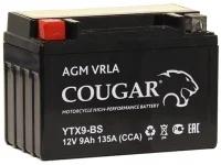 Аккумулятор для мотоцикла и скутера Cougar AGM VRLA 12V 9 А/ч 135 А прям. пол. залитый YTX9-BS (150х87х105)