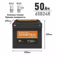 Аккумулятор Startex 65B24R, 50Ач, CCA 470А, необслуживаемый