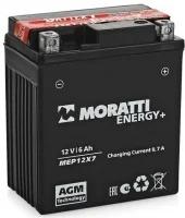 Аккумулятор для мотоцикла и скутера Moratti Energy+ 12V 6 А/ч 50 А обр. пол. с/зар. с/эл. YTX7L-BS/ MEP12X7 (114х70х131) AGM