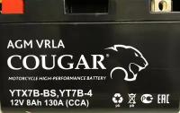 Аккумулятор мотоциклетный Cougar AGM YT7B-BS 12V 8Ah (залит и готов к применению)