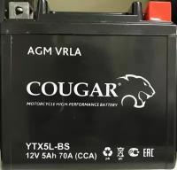 Аккумулятор мотоциклетный Cougar AGM YTX5L-BS. YT5L-BS. YTZ7S 12V 5Ah (залит и готов к применению)