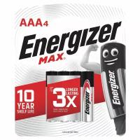 Батарейки ENERGIZER MAX, AAA LR03, комплект 4 шт., алкалиновые, 1,5 В (работают до 10 раз дольше), E92 AAA BB 4 RU