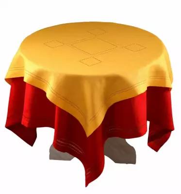 Красная льняная квадратная скатерть "Шафран" 100*100 см с вышивкой