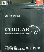 Аккумулятор мотоциклетный Cougar AGM YTX7L-BS 12V 7Ah (залит и готов к применению)
