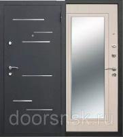 Стальная дверь Версаль черный шелк зеркало 860х2050, правая, Беленый дуб