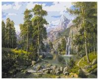 Картины по Номерам на Холсте 40 х 50 см Природа - Водопад в горах Холст на Подрамнике