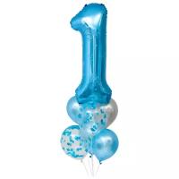 Ukid MARKET Набор воздушных шаров, шар фольгированный, шары латексные, букет из шаров "1 годик" цвет голубой, 7 шт