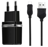 Сетевое зарядное устройство, адаптер C12 2 USB 2.4A + кабель microUSB, 1 метр, Samsung, android, цвет: черный
