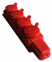 Розетка УП "Элект" РП 16-432 4-местная штепсельная переносная с заземляющим контактом брызгозащищенная красная
