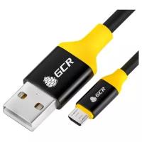 Micro / USB 0.25м, кабель микро для зарядки телефона, microUSB GCR, синхронизация смартфонов, планшетов, черный+желтый