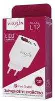 Сетевое зарядное устройство VIXION L12 (2-USB/3.1A) с дисплеем (белый)