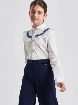 Школьная блуза SMENA, полуприлегающий силуэт, на пуговицах, длинный рукав, однотонная, размер 122/60, белый