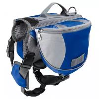 Шлейка для собак светоотражающая с рюкзаком и карманами на спину (сумка-седло), размер S синяя