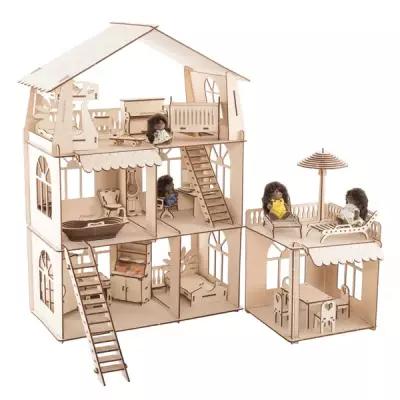 Конструктор-кукольный домик ХэппиДом "Коттедж с пристройкой и мебелью Premium"