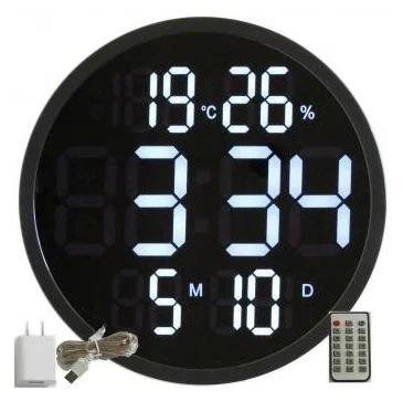 12-дюймовый бесшумный светодиодный настенные часы-будильник с календарем, интеллектуальной яркостью, термометром температуры и гигрометром влажности