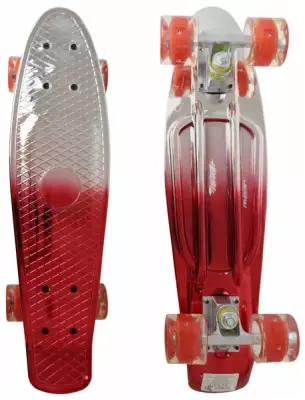 Пенни борд /скейтборд/ детский скейтборд градиент со светящимися колесами 55*14,5 см, красно-серебристый