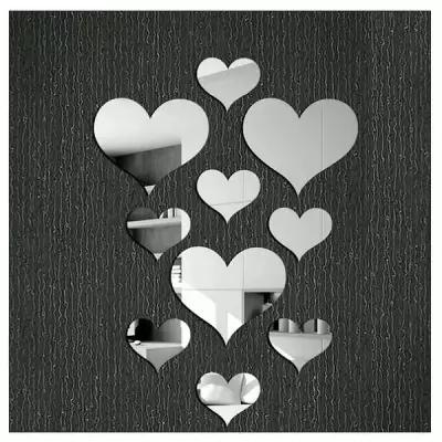 Интерьерная/декоративная наклейка на стену "Зеркальные сердца", 10 шт