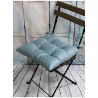 Подушка декоративная на стул для сидения с завязками МАТЕХ ARIA серо-голубой, 40х40 см (дом, дача), ткань велюр